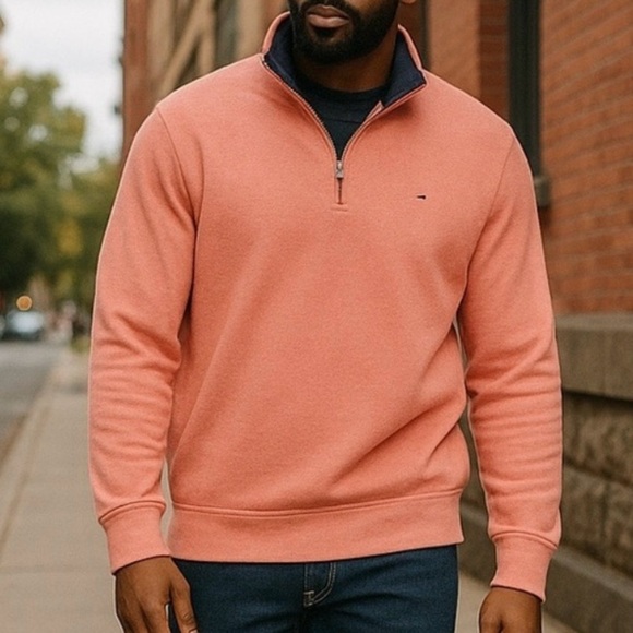 Tommy Hilfiger Quarter Zip Sweater XXL Big and Tall Pink Cotton Lightweight Long - Picture 1 of 10